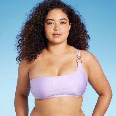  Women's Ring Detail One Shoulder Bralette Bikini Top - Wild Fable™ Shiny Light Purple