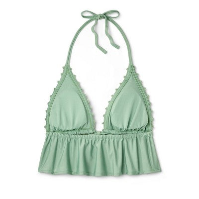 Women's Crochet Tie-Front Longline Bikini Top - Wild Fable™ Soft Green