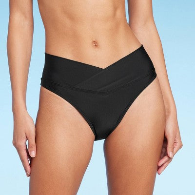  Women's Crossover High Leg Cheeky Mid-Rise Bikini Bottom - Wild Fable™