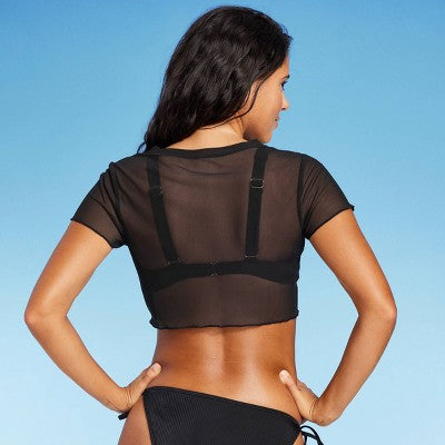  Women's Mesh Cover Up Short Sleeve Crop Top - Wild Fable™