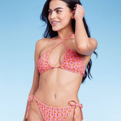  Women's U Bralette Multiway Bikini Top - Wild Fable™ Orange Tile Print