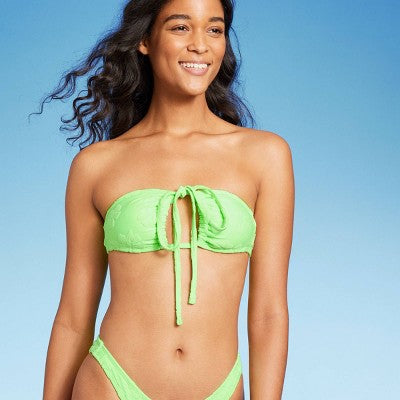  Women's Terry Textured U-Neck Multi-Way Bralette Bikini Top - Wild Fable™ Tropical Green