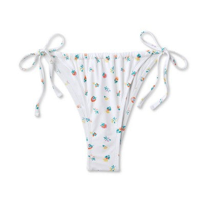  Women's Floral Print Side-Tie Ultra High Leg Adjustable Coverage Bikini Bottom - Wild Fable™ White