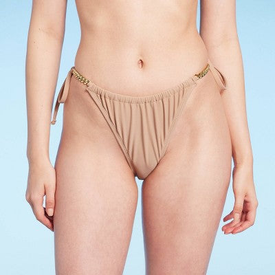  Women's Chain Detail Side-Tie Adjustable Coverage Bikini Bottom - Wild Fable™ Brown