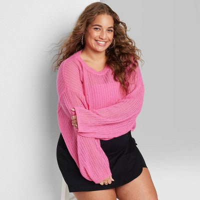  Women's Crewneck Open Knit Cropped Pullover - Wild Fable™