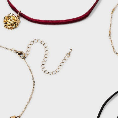  Hearts Rose And Velvet Choker Necklace Set 5pc - Wild Fable™ Gold