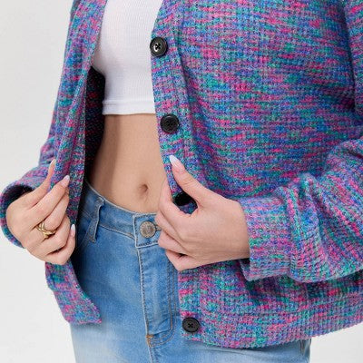  Women's V-Neck Button-Front Cardigan - Wild Fable™ Purple Abstract