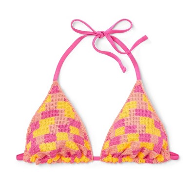  Women's Space Dye Crochete Triangle Bikini Top - Wild Fable™ Orange/Magenta