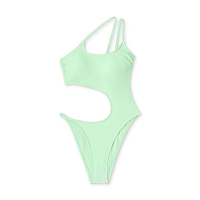  Women's One Shoulder Cut Out One Piece Swimsuit - Wild Fable™ Light Green