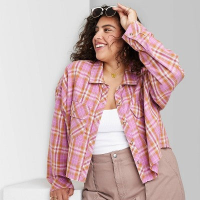  Women's Long Sleeve Cropped Button-Down Shirt - Wild Fable™