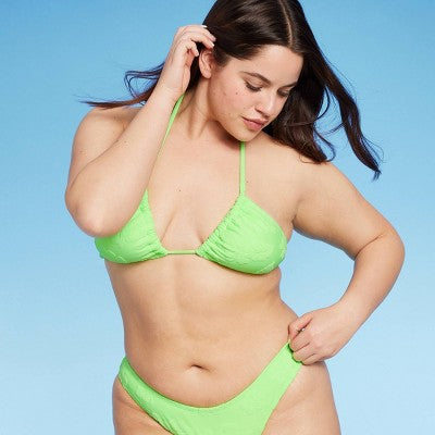  Women's Terry Textured U-Neck Multi-Way Bralette Bikini Top - Wild Fable™ Tropical Green