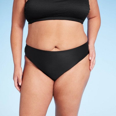  Women's Mid-Rise High Leg Extra Cheeky Bikini Bottom - Wild Fable™ Black