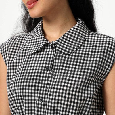  Women's Mini Cap Sleeve Elastic Waistband Mini Dress - Wild Fable™ Black Gingham