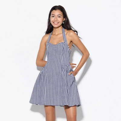  Women's Mini Dress - Wild Fable™ Navy Blue Gingham