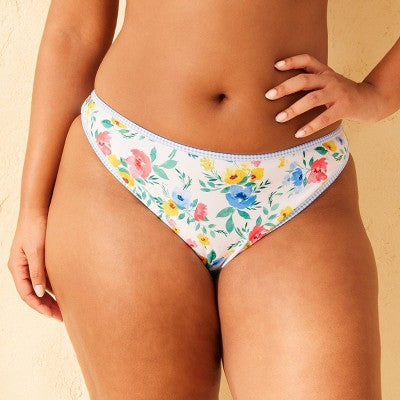  Women's Contrast Binding Mid-Rise Ultra High Leg Super Cheeky Bikini Bottom - Wild Fable™
