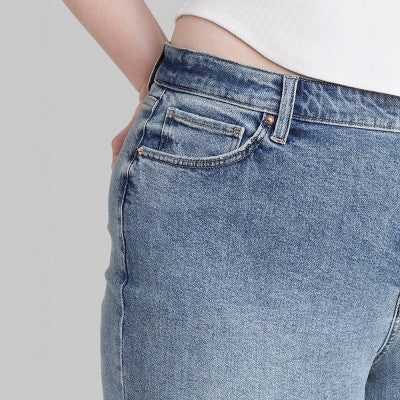  Women's Super-High Rise Distressed Straight Jeans - Wild Fable™ Medium Wash