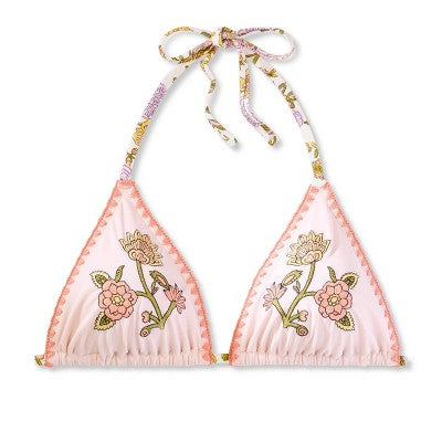  Women's Embroidered Detail Triangle Bikini Top - Wild Fable™ Multi Floral Print