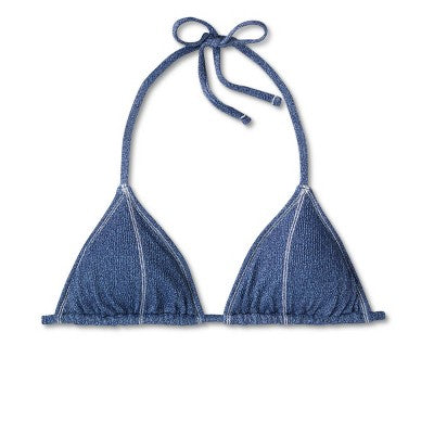  Women's Denim Textured Triangle Bikini Top - Wild Fable™ Denim Blue