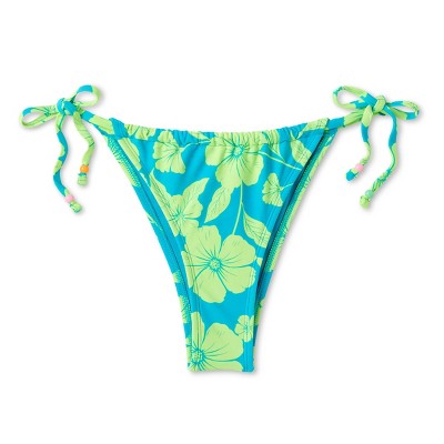  Women's Adjustable Coverage Bikini Bottom - Wild Fable™ Blue/Green Tropical Print