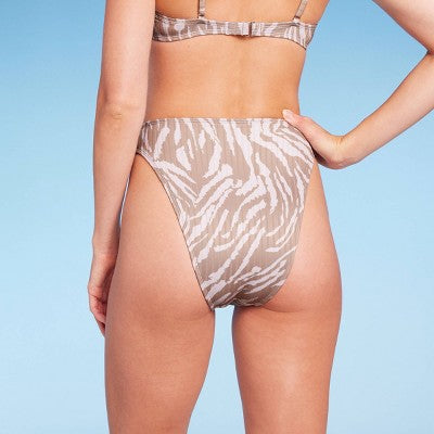  Women's Ribbed High Leg Cheeky High Waist Bikini Bottom - Wild Fable™
