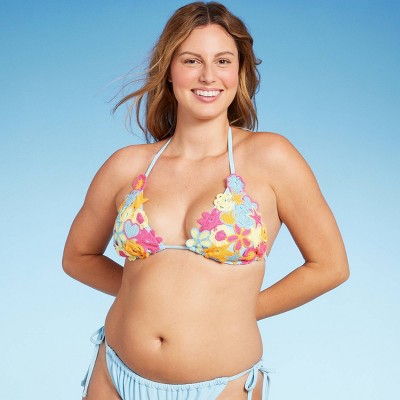  Women's Mixed Icon Crochet Triangle Bikini Top - Wild Fable™ Blue