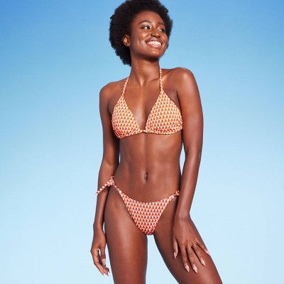  Women's Ribbed Side-Tie Scoop Front High Leg Extra Cheeky Bikini Bottom - Wild Fable™ Geo Print