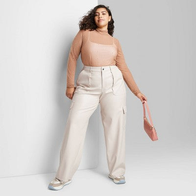  Women's High-Rise Straight Leg Faux Leather Cargo Pants - Wild Fable™