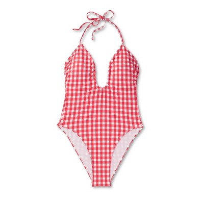  Women's Keyhole Cross Front Halter Ultra High Leg Cheeky One Piece Swimsuit - Wild Fable™ Red