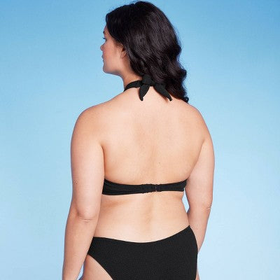  Women's Cross Front Pucker Textured Halter Bikini Top - Wild Fable™