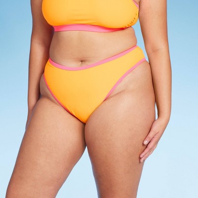  Women's Colorblock Ultra High Leg Extra Cheeky Bikini Bottom - Wild Fable™ Orange/Pink
