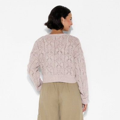  Women's Long Sleeve Shawl Collar Open Work Cardigan - Wild Fable™