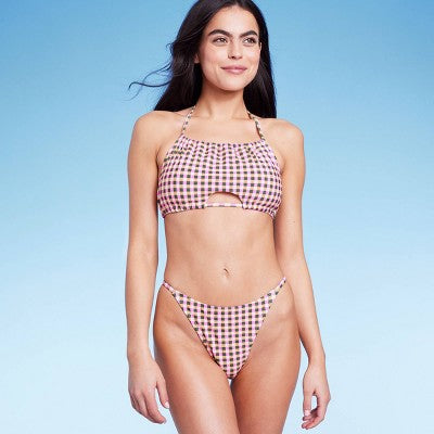  Women's High Leg Cheeky Bikini Bottom - Wild Fable™ Multi Check Print