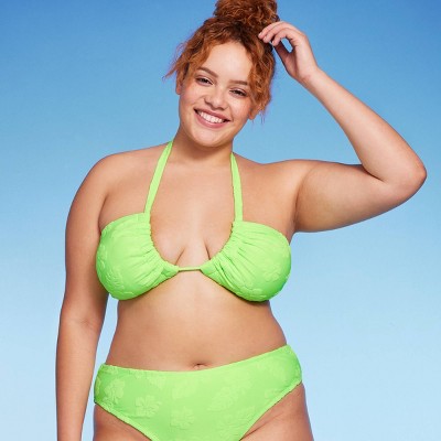  Women's Terry Textured U-Neck Multi-Way Bralette Bikini Top - Wild Fable™ Tropical Green
