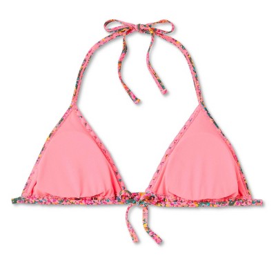  Women's Crochet Trim Triangle Bikini Top - Wild Fable™ Pink Floral Print