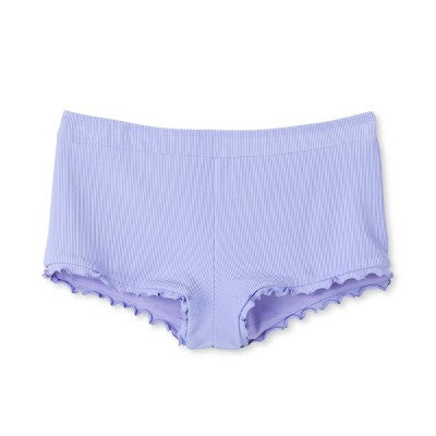  Women's Ruffle Detail Ribbed Cheeky Boyshorts Bikini Bottom - Wild Fable™ Purple