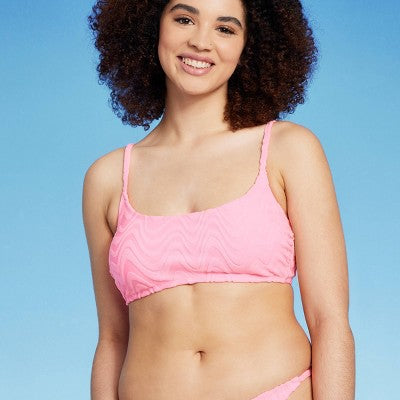  Women's Wavy Terry Textured Bralette Bikini Top - Wild Fable™ Light Pink