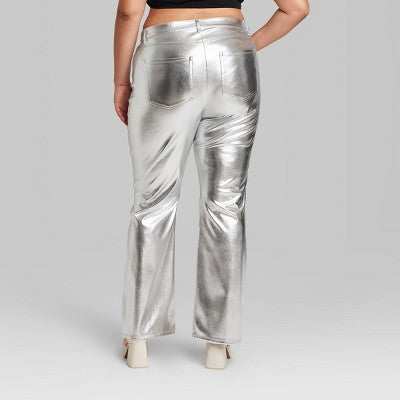  Women's High-Rise Metallic Flare Pants - Wild Fable™
