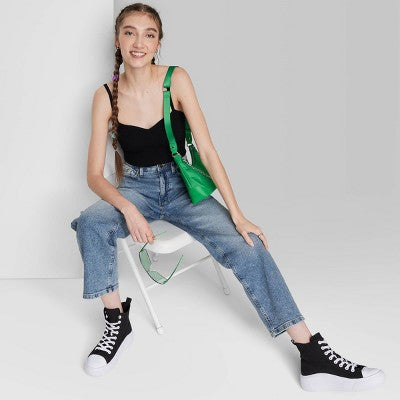  Women's High-Rise 90's Relaxed Slashed Straight Jeans - Wild Fable™ Medium Wash