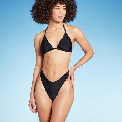  Women's Scoop Front Extra High Leg Thong Bikini Bottom - Wild Fable™ Black
