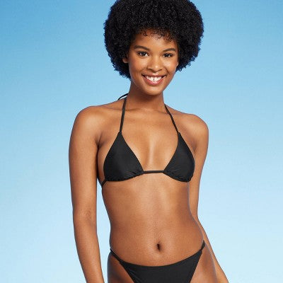  Women's Low Coverage Mini Triangle Bikini Top - Wild Fable™ Black