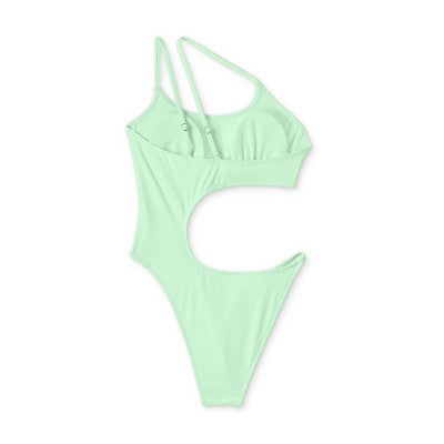  Women's One Shoulder Cut Out One Piece Swimsuit - Wild Fable™ Light Green