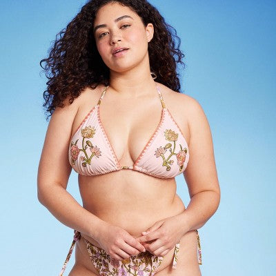  Women's Embroidered Detail Triangle Bikini Top - Wild Fable™ Multi Floral Print