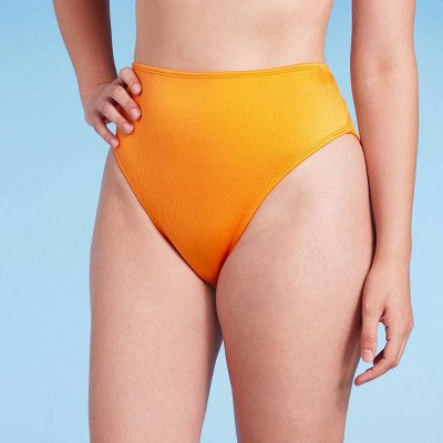  Women's Ribbed High Waist High Leg Extra Cheeky Bikini Bottom - Wild Fable™ Orange