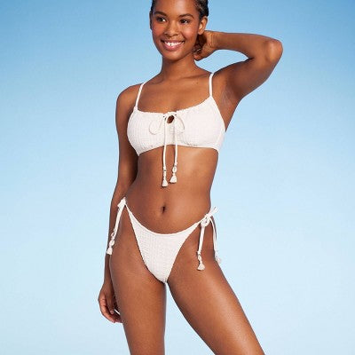  Women's Crochet Side-Tie Extra Cheeky Extra High Waist Bikini Bottom - Wild Fable™ Cream