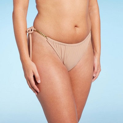  Women's Chain Detail Side-Tie Adjustable Coverage Bikini Bottom - Wild Fable™ Brown