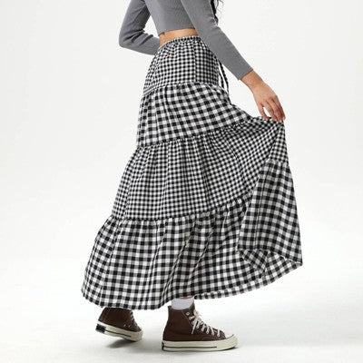  Women's Elastic Waistband Maxi Skirt - Wild Fable™ Black Gingham