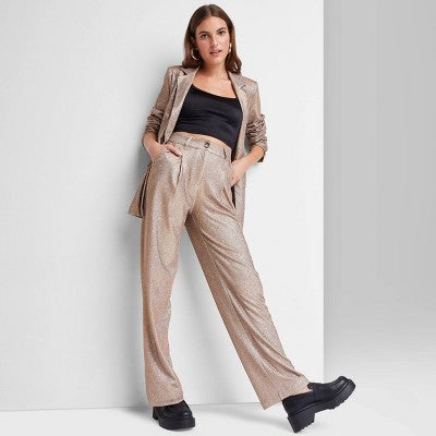  Women's Wide Leg Glitter Trouser Pants - Wild Fable™ Copper