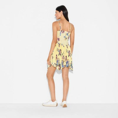  Women's Hankie Hem Mini A-Line Dress - Wild Fable™ Assorted Yellows Floral