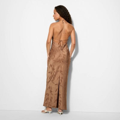  Women's Jacquard Maxi Empire Waist Dress - Wild Fable™ Brown Floral