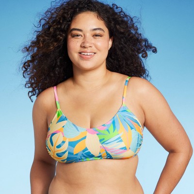  Women's Scoop Neck Bralette Bikini Top - Wild Fable™ Multi Tropical Print